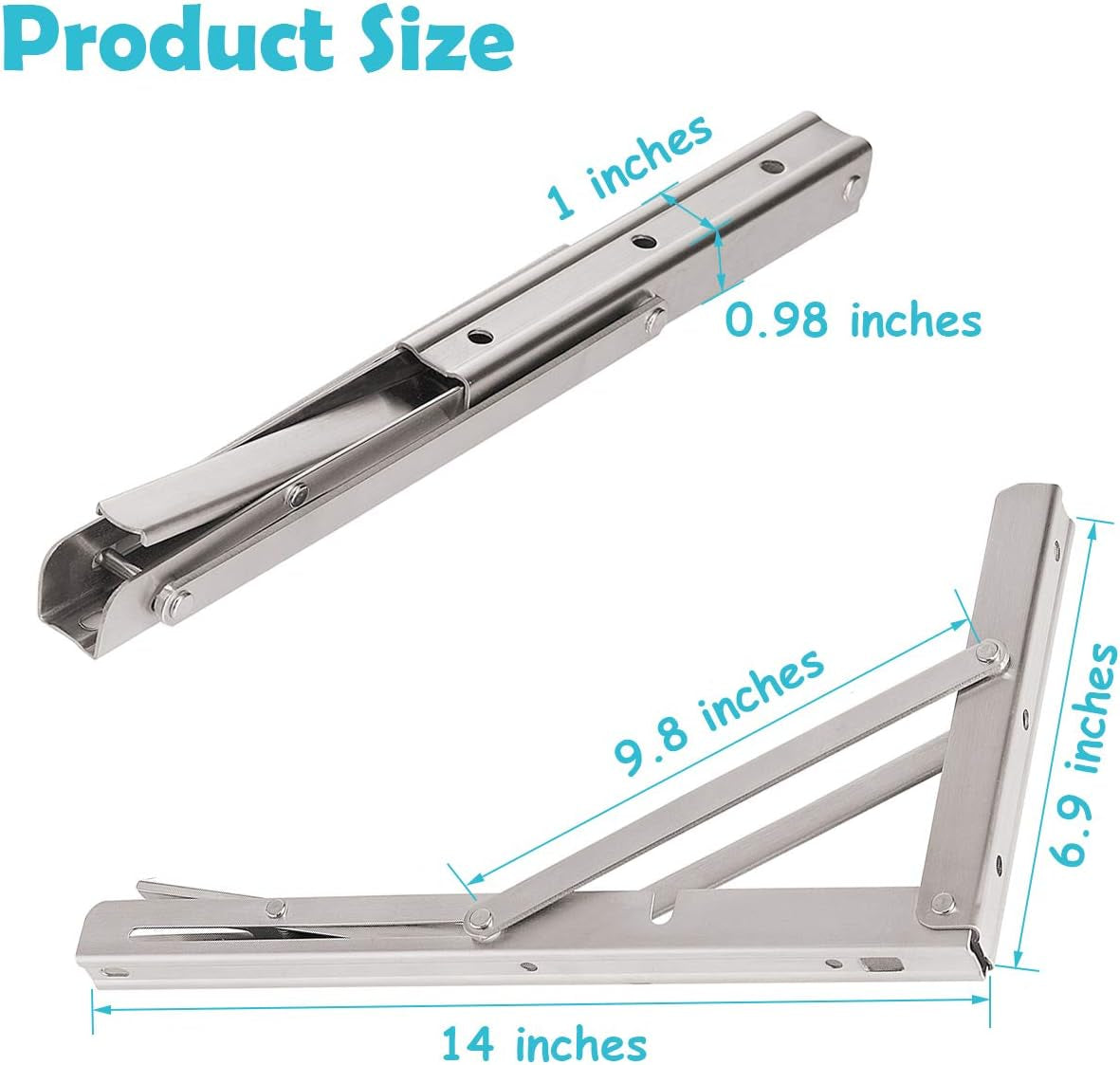CLT 14'' Folding Shelf Brackets Max. Load 440 Lb, Heavy Duty Stainless Steel DIY Wall Mounted Shelf Bracket Space Saving for Table Work Bench, Pack of 2