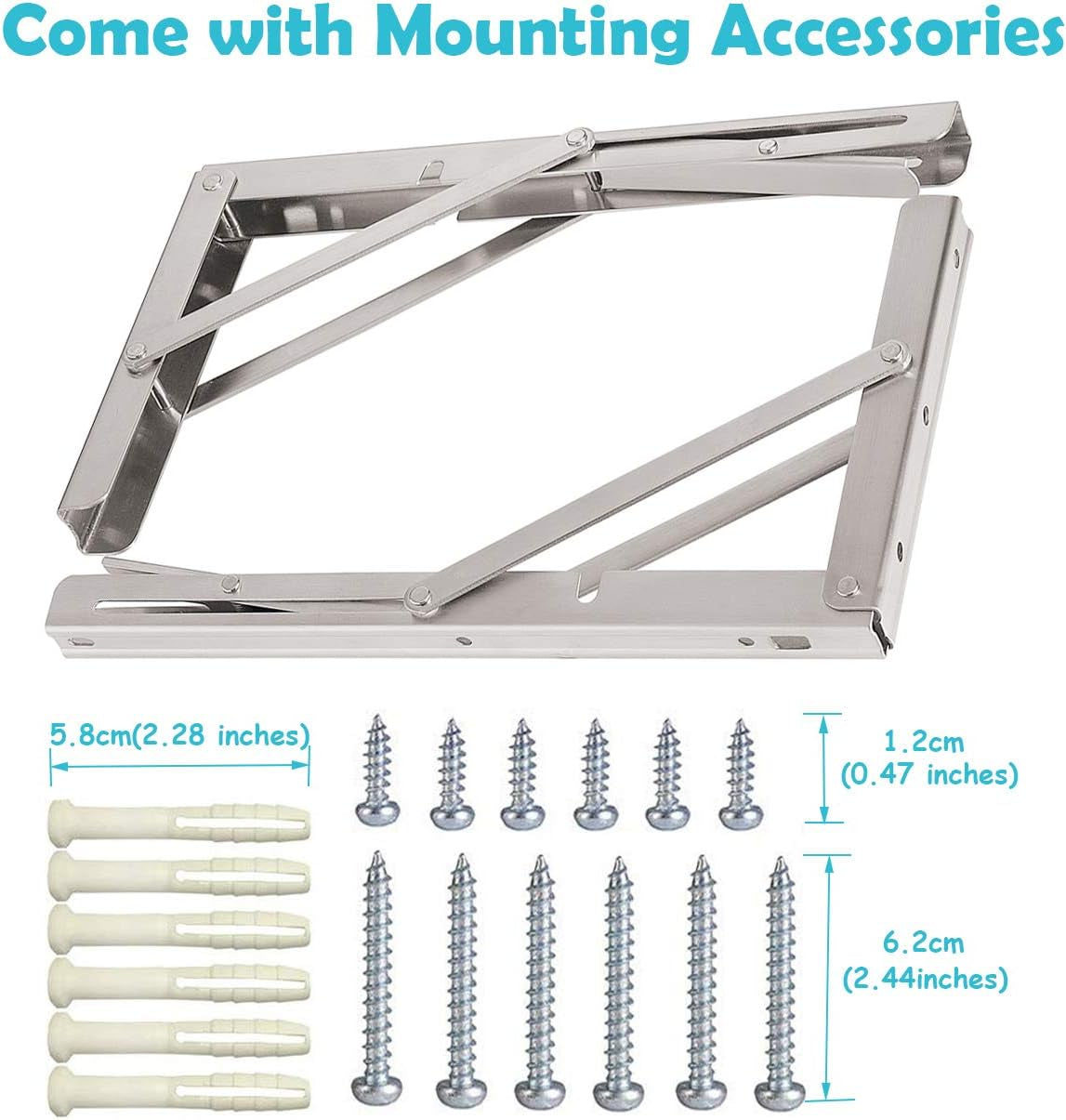 CLT 14'' Folding Shelf Brackets Max. Load 440 Lb, Heavy Duty Stainless Steel DIY Wall Mounted Shelf Bracket Space Saving for Table Work Bench, Pack of 2