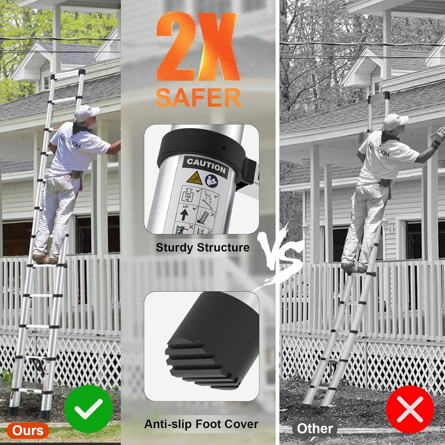 Telescoping Ladder, 8.5Ft Extension Ladder Telescopic Stepladder One-Button Retraction 330Lbs Max Capacity, Multi Position RV Ladder for Indoor & Outdoor Work