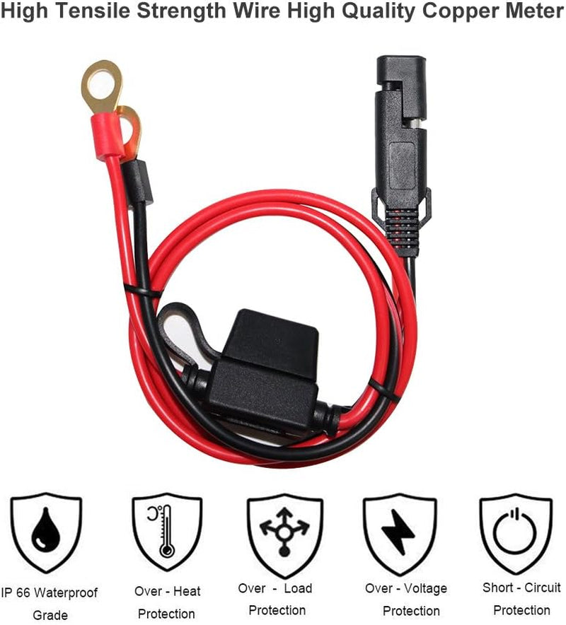 2FT SAE to Ring Terminal Harness Quick Connect/Disconnect Ring Terminal Assembly, 10A Fuse(2Ft)