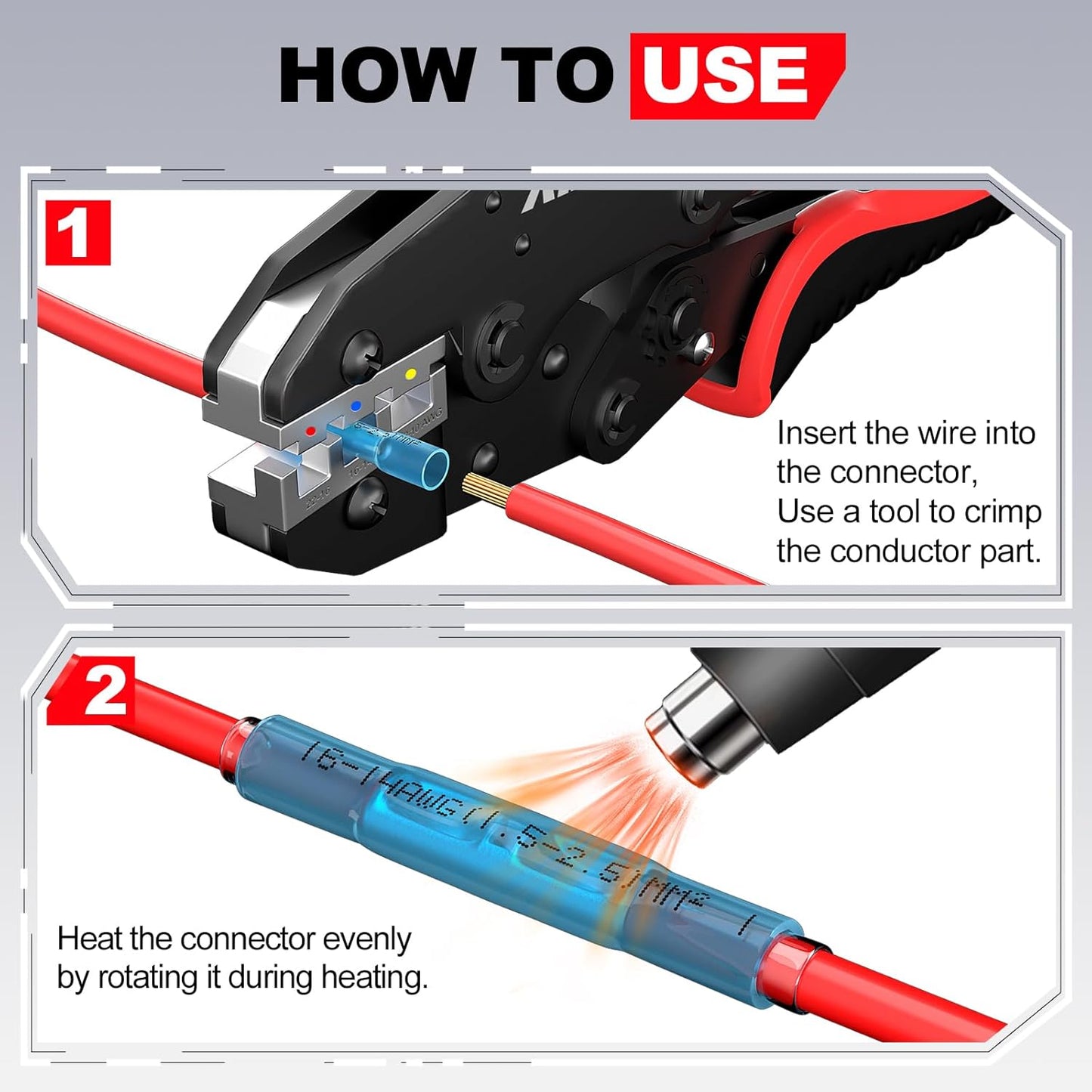 Heat Shrink Butt Connectors Kit 22-10 AWG, 100 Pcs Waterproof Crimp Splice Terminal for Auto Repair, Marine Connector for 22,20,18,16,14,12,10 Gauge Wire, Wiring Crimps Terminals Red/Blue/Yellow