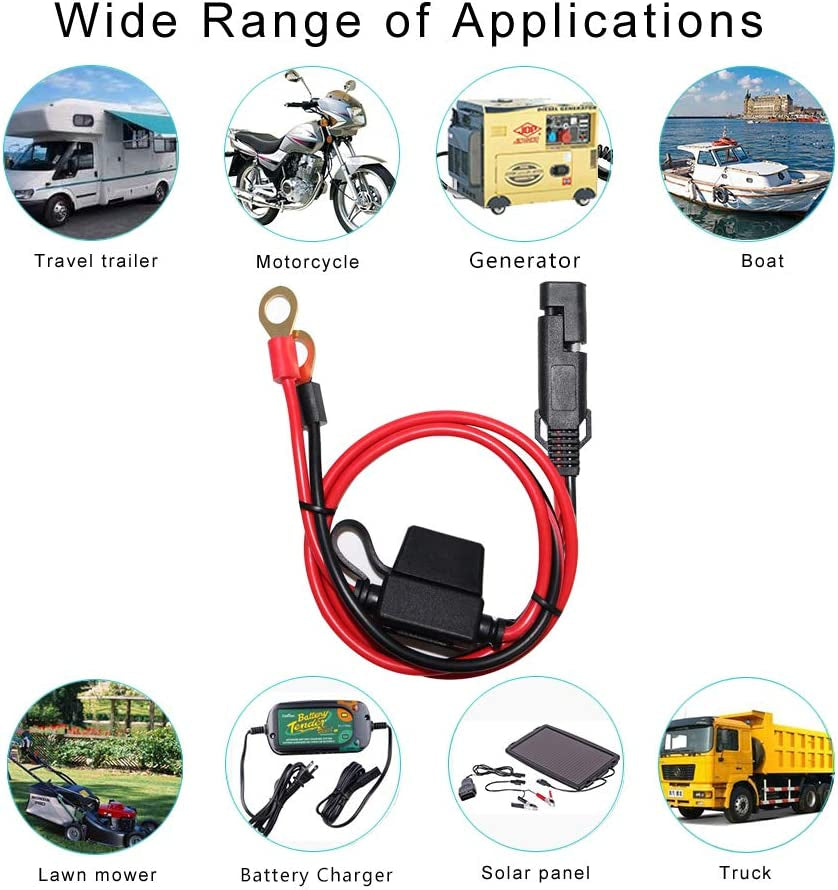 2FT SAE to Ring Terminal Harness Quick Connect/Disconnect Ring Terminal Assembly, 10A Fuse(2Ft)