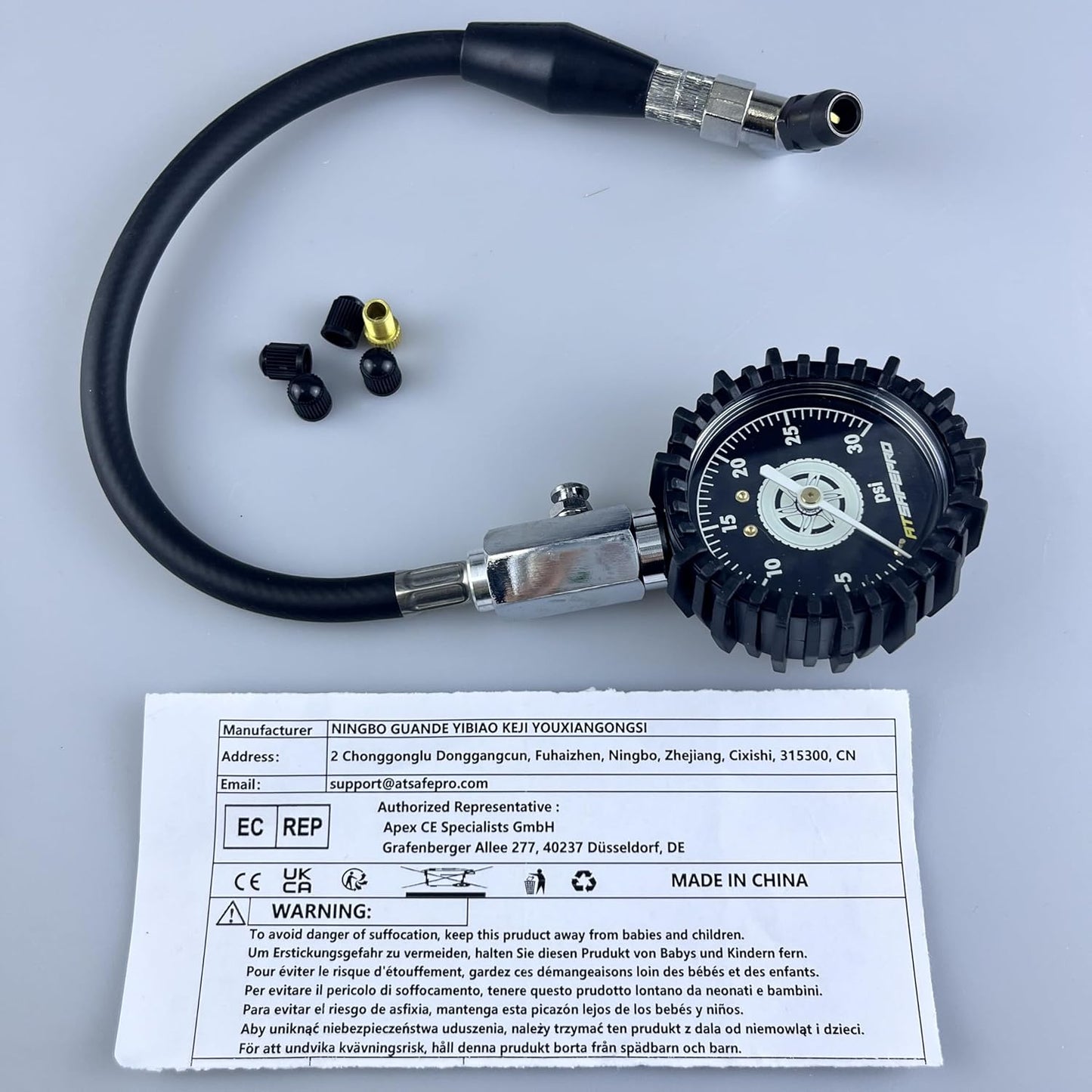 Low Pressure Tire Gauge to 30PSI, 2.5” Mechanical Tire Gauge with Flexible Hose and Angled Chuck, Analog Air Pressure Gauge Glow in the Dark for ATV, off Road, Lawn Mower Etc