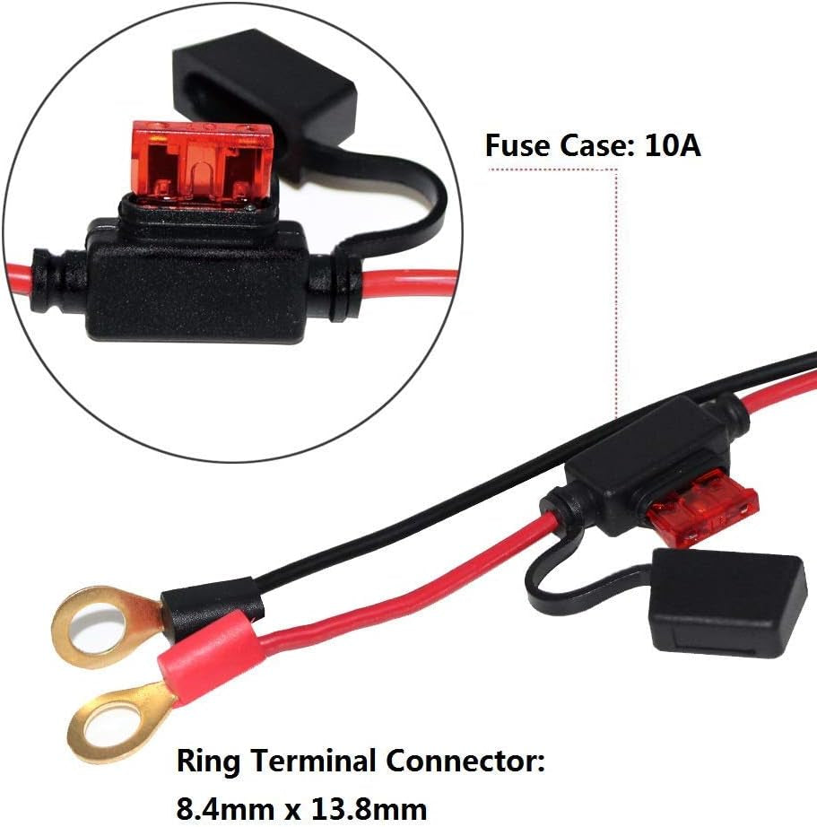 2FT SAE to Ring Terminal Harness Quick Connect/Disconnect Ring Terminal Assembly, 10A Fuse(2Ft)