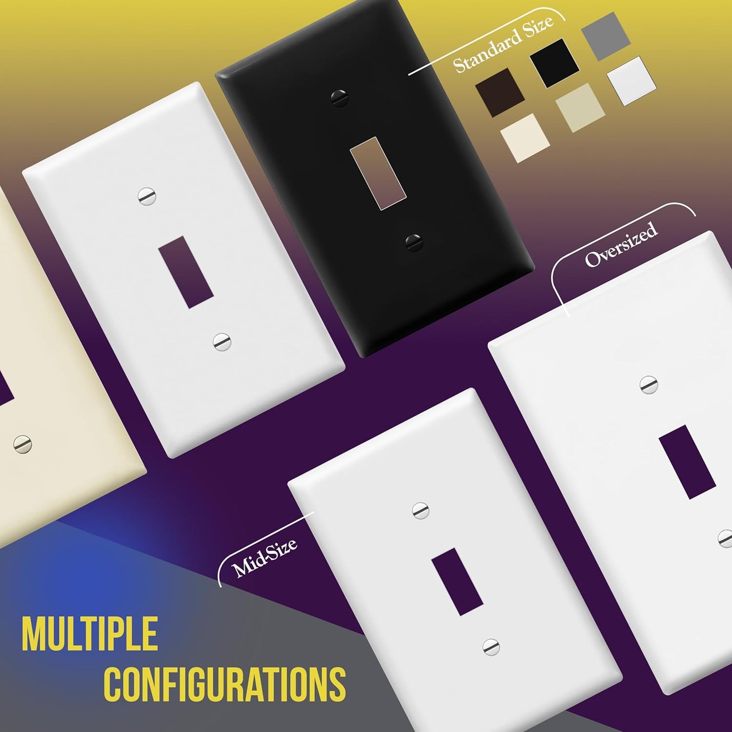 Toggle Light Switch Wall Plate, Gloss Finish, Size 2-Gang 4.50" X 4.57", Double Switch Cover, Unbreakable Polycarbonate Thermoplastic, 8812-W, White