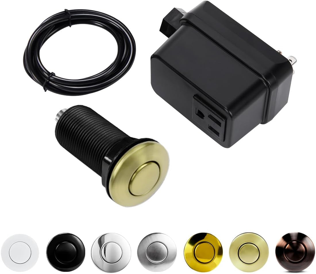 Garbage Disposal Switch, Cordless Air on off Kit for Food Waste Disposer, Brushed Gold, LONG 3.5" Sink Top Push Button by