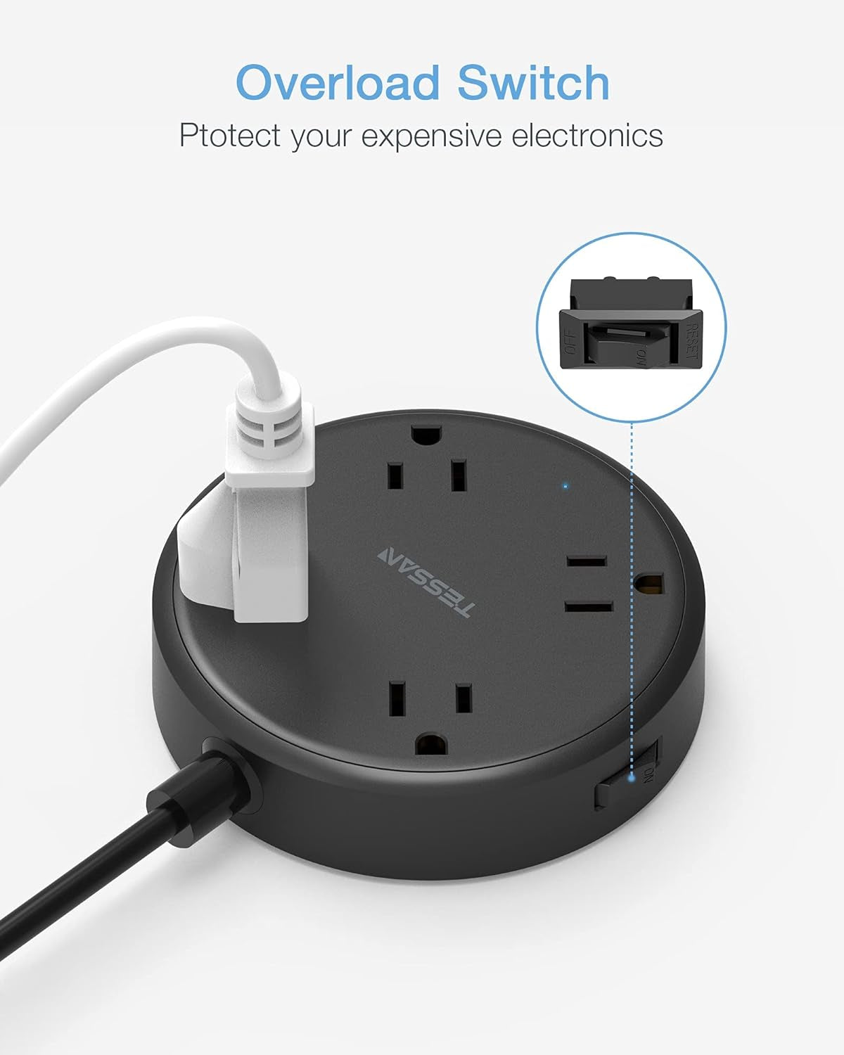 Cruise Power Strip with USB, Extension Cord with 4 Wide Spaced Outlets and 3 USB Ports, Cruise Ship Must Have Small Desk Charging Station Flat Plug 4.5Ft Extender for Travel, Dorm Room, Black