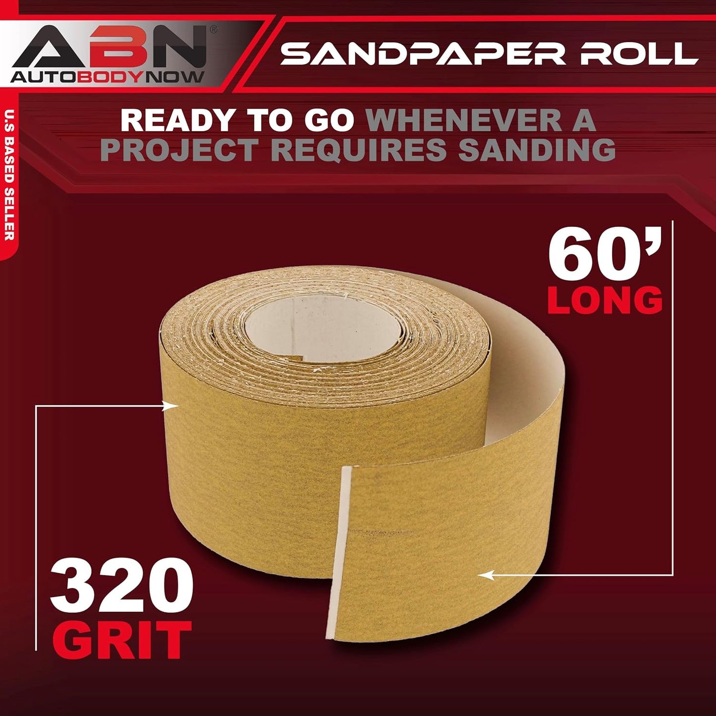 Adhesive Sticky Back 320-Grit Sandpaper Roll 2-3/4In X 20 Yards Aluminum Oxide Golden Yellow Longboard Dura PSA