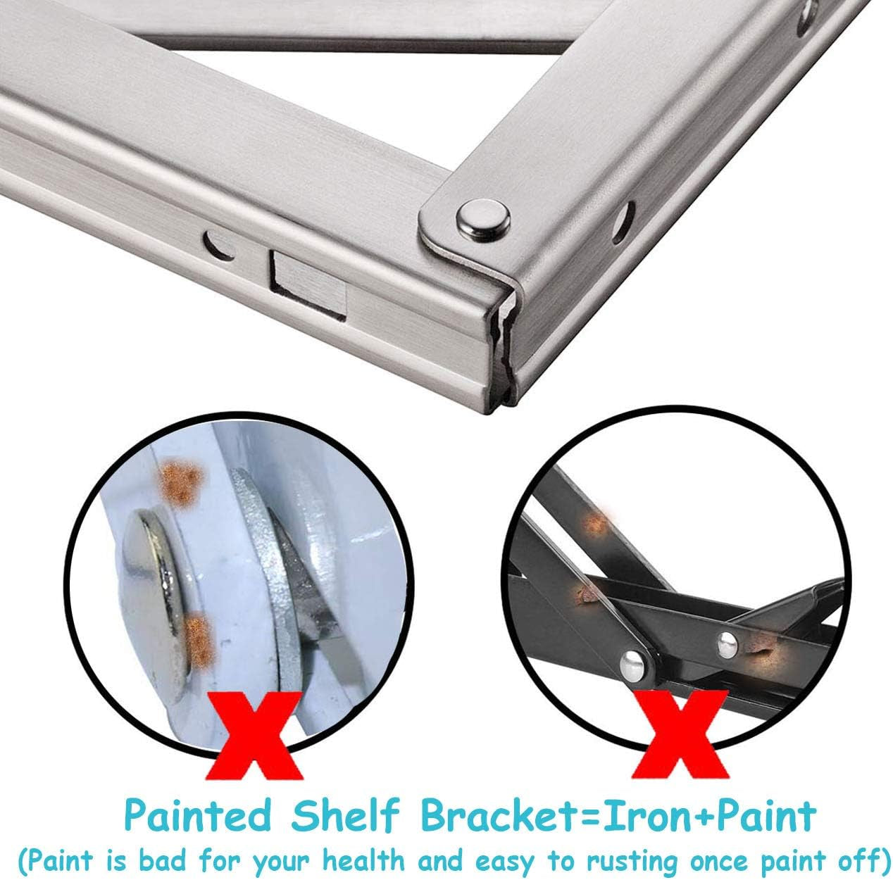 CLT 14'' Folding Shelf Brackets Max. Load 440 Lb, Heavy Duty Stainless Steel DIY Wall Mounted Shelf Bracket Space Saving for Table Work Bench, Pack of 2