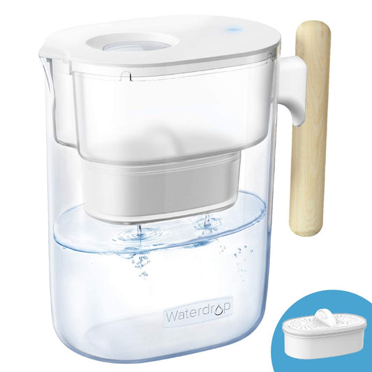 Water Filter Pitcher with 1 Filter, 200-Gallon Long-Life, Chubby 10-Cup Large Water Filter Pitcher, NSF Certified, 5X Times Lifetime, Reduces PFOA/PFOS, BPA Free, Clear