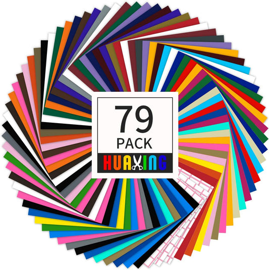 Permanent Self Adhesive Vinyl Sheets (Pack of 79, 12” X 12”) - 38 Assorted Colors Premium Adhesive Craft Outdoor Vinyl for Decor Sticker