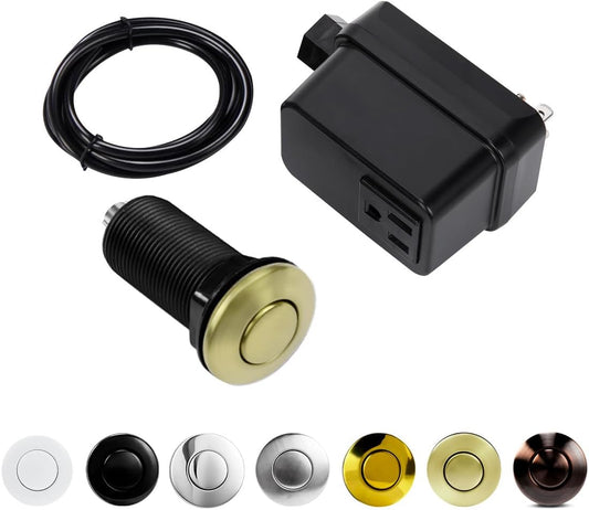Garbage Disposal Switch, Cordless Air on off Kit for Food Waste Disposer, Brushed Gold, LONG 3.5" Sink Top Push Button by