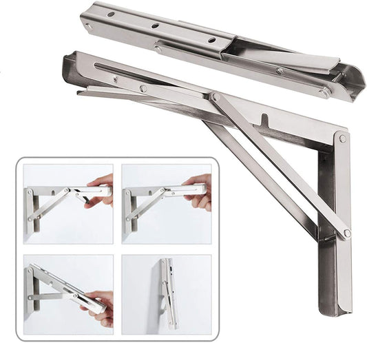 CLT 14'' Folding Shelf Brackets Max. Load 440 Lb, Heavy Duty Stainless Steel DIY Wall Mounted Shelf Bracket Space Saving for Table Work Bench, Pack of 2