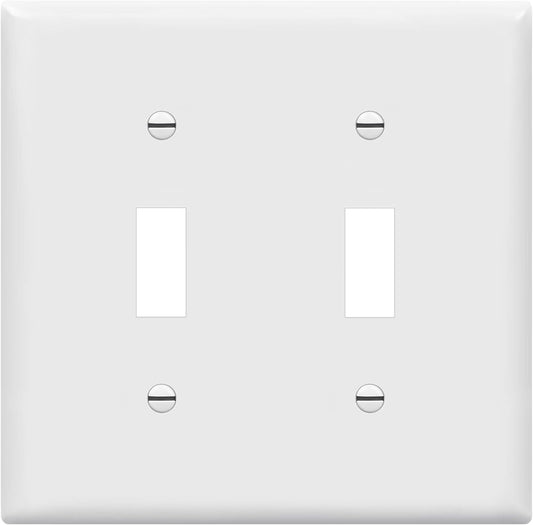 Toggle Light Switch Wall Plate, Gloss Finish, Size 2-Gang 4.50" X 4.57", Double Switch Cover, Unbreakable Polycarbonate Thermoplastic, 8812-W, White